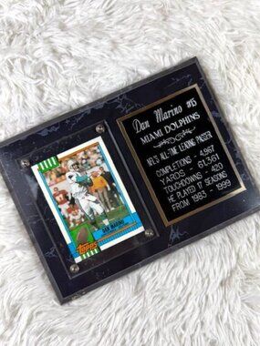 Vintage Dan Marino Miami Dolphins Mounted Card Leading Passer Stats Wall Plaque